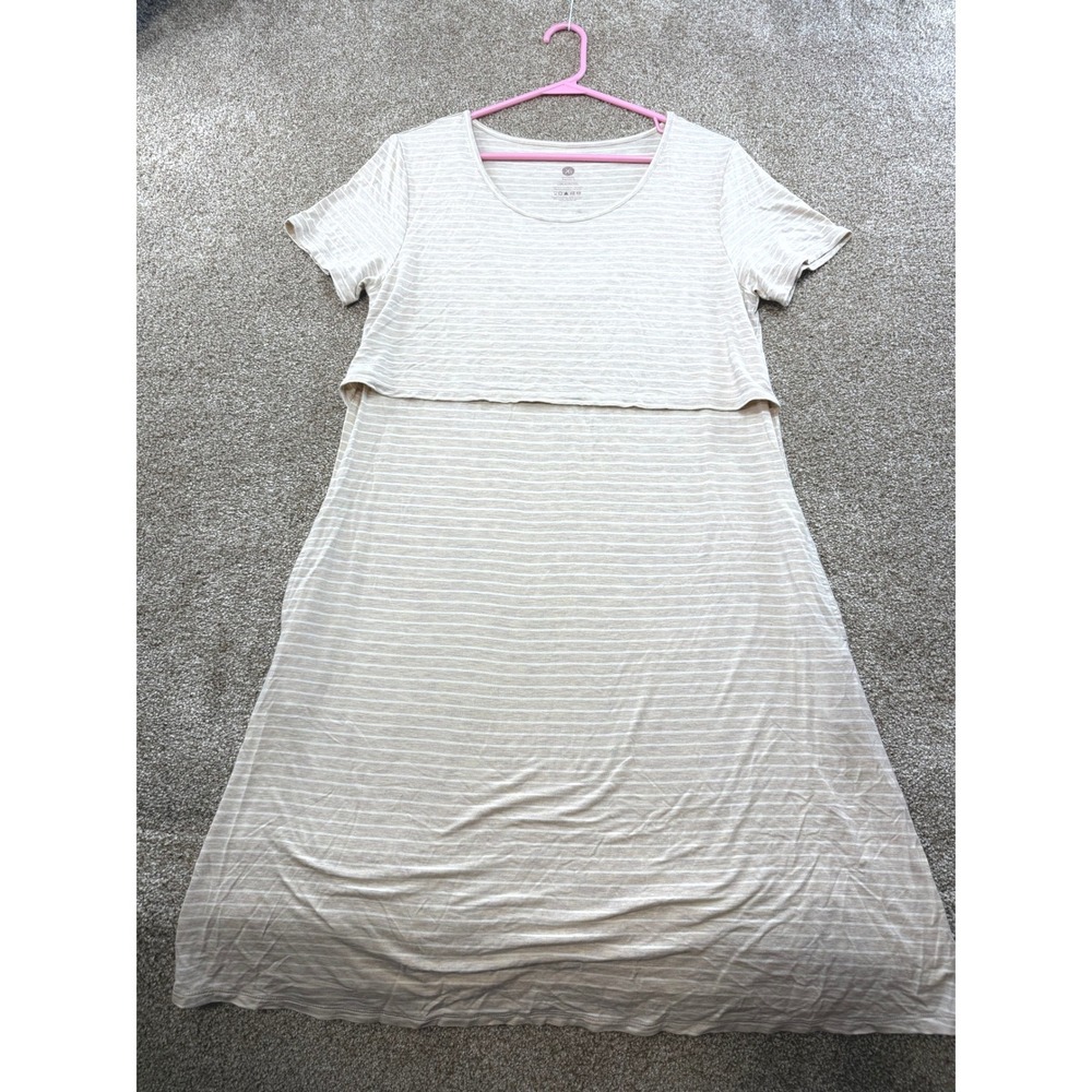 Kindred Bravely Womens Large Beige Striped Bamboo Nursing Maternity Dress Soft
